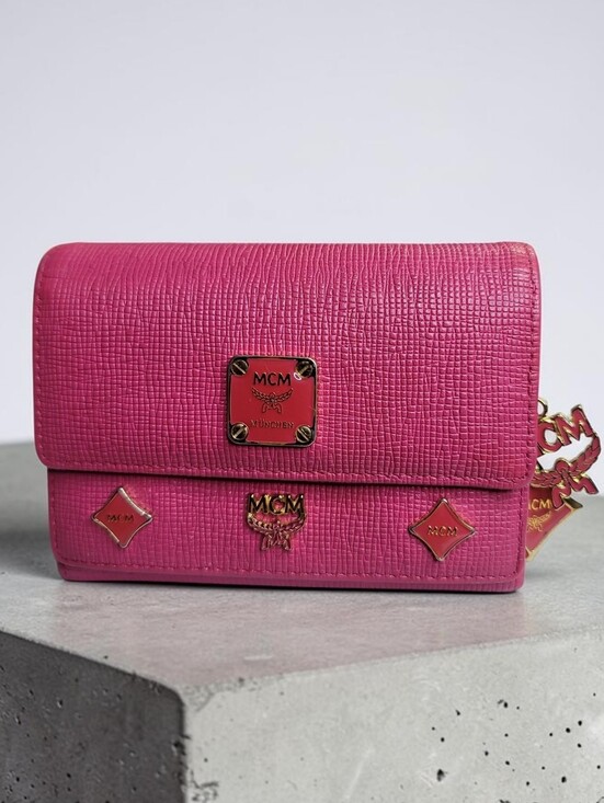 MCM Handbags - MCM Hot Pink Leather Trifold Wallet Charm Detail In Great Condition